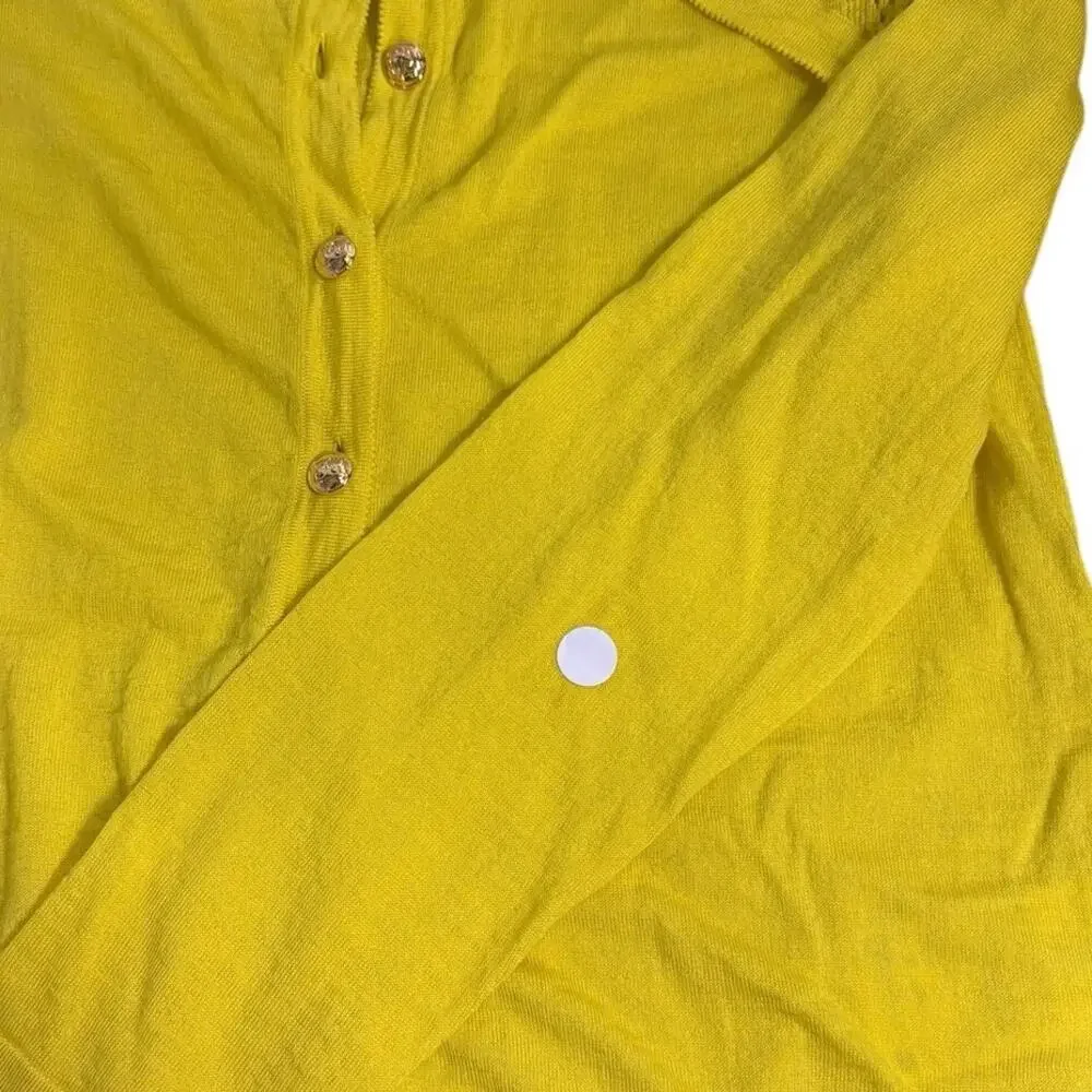 Escada Chartreuse Knit Cardigan Gold Buttons Italy Quiet Luxury L - Picture 8 of 9